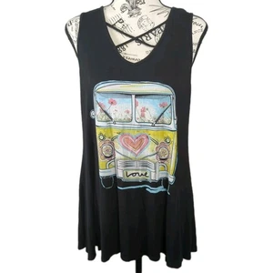Pink Foot S Para Mujer De Gran Tamaño Boho Tank Dobladillo Columpio Negro con Gráfico de Furgoneta Hippy - Imagen 1 de 12