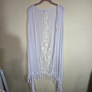  PAISLEY Vine Mujer Boho Largo PLUMERO CARDIGAN Frente Abierto Beige Flecos Florales  - Imagen 1 de 8