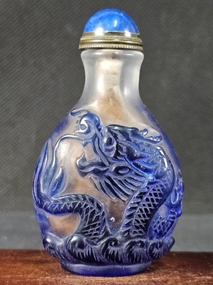 Chinese Two Dragon Carved Peking Overlay Glass Snuff Bottle - Image 1 of 4