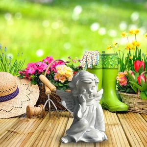 Face Holding Writing Angel Resin Figure - Picture 1 of 12