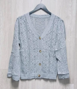Dokotoo graue Häkel Strickjacke Pullover Damen Größe M - Bild 1 von 2