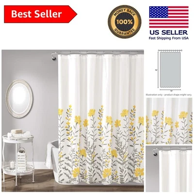Beautiful Yellow & Gray Floral Shower Curtain 72" x 72" - Easy to Hang & Clean - Image 1 of 4