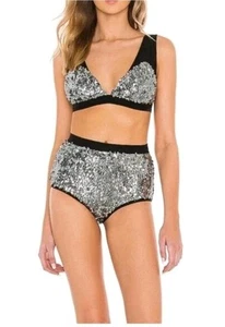 Free People Let it Shine Sequined 2Pc Bralette + Panty XS IN GRAY NEW #11 - Picture 1 of 18