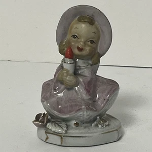 Vintage Porcelain Angel Figurine W Pink Bonnet - Made In Japan - Picture 1 of 16