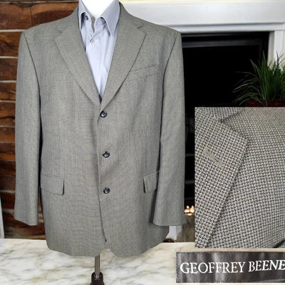 Blazer Abrigo Deportivo Geoffrey Beene Para Hombre 46R Beige Cuadros 3 Botones Sin Ventilación Foto 1 de 4