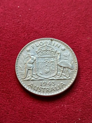 AUSTRALIA Silver Florin 1943 and free shipping in USA - Image 1 of 2