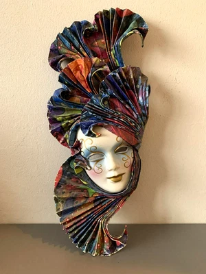 Vintage handmade Venetian carnival mask, ceramic & card, for wall mounting - Image 1 of 4