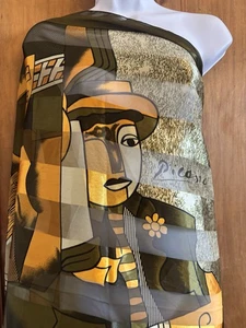 Vintage Picasso Art Scarf Retro Square Olive Green Mustard Stripes Artist Boho - Picture 1 of 8