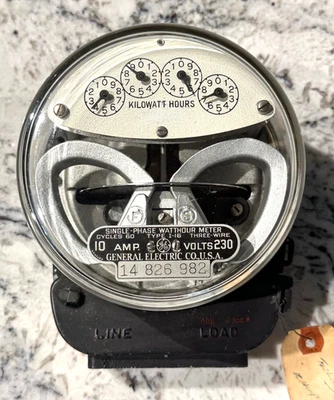GE GENERAL ELECTRIC Vintage Single Phase 10 Amp 230 Volts Watthour Meter I-16 - Image 1 of 4