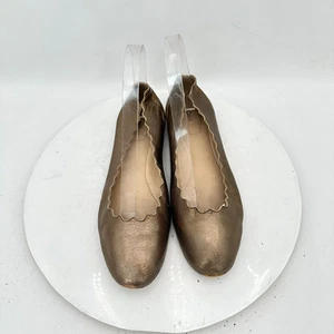 Zapatos planos de ballet Chloe festoneados para mujer talla EU 38 US 8 de cuero dorado sin cordones - Imagen 1 de 13