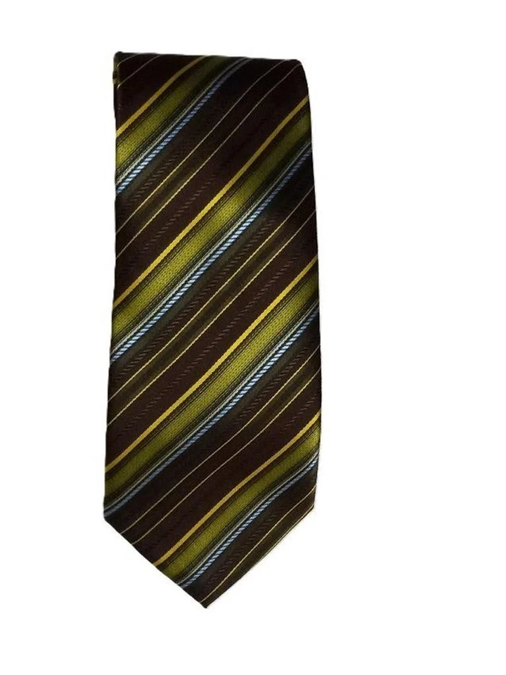 Clericci 经典领带棕色多色条纹 100% 聚酯纤维 #035...全新 — 第 1/1 张图片