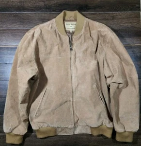 Men Sz Large BOSTON HARBOUR Soft Suede Leather JACKET Brown zippered - Picture 1 of 3