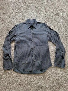Hugo Boss Shirt Size L Blue Brown Striped Slim Fit Long Sleeve Work Dress Shirt - Picture 1 of 12