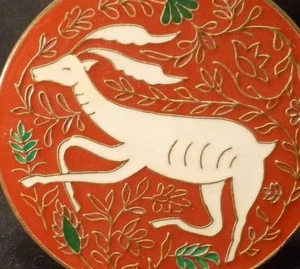 Caja de esmalte Cloisonne vintage de mediados de siglo ciervo moderno reno latón escandinavo - Imagen 1 de 6