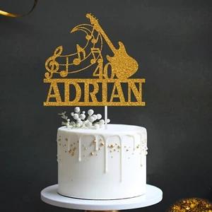 Personalised Music Theme Cake Topper Guitar Cake Decoration Name Age Party UK - Picture 1 of 21