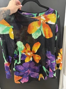 Womans Lauren Ralph Lauren Black floral Multicolor linen shirt Size Medium - Picture 1 of 4