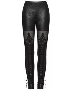 Pantaloni Punk Rave Donna Gotici Steampunk Grunge Pantaloni Nero Damascato Corsetto Pizzo - Foto 1 di 6