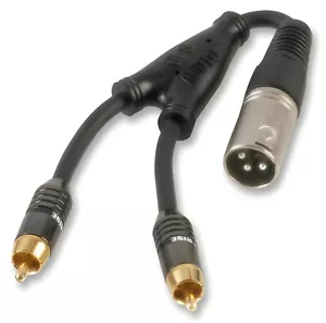 XLR Male Plug to 2 x Phono Phonos RCA RCAs Plug Cable Adaptor Adapter Lead 25cm - Picture 1 of 4