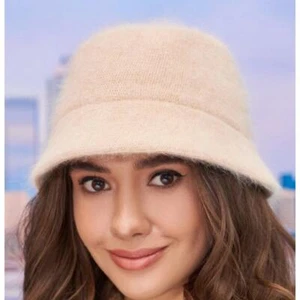 Angora Hat Womens One Size Super Soft Rabbit Wool Blend Brimed Winter Bucket Cap - Picture 1 of 6