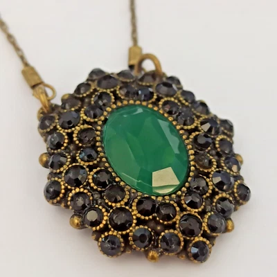 Collar Michal Negrin Verde Negro Cristales Colgante Art Deco Renacimiento Cóctel Foto 1 de 4