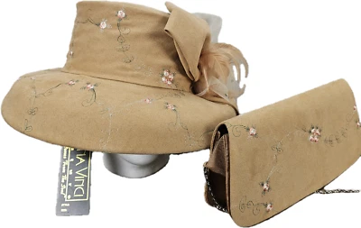 VTG Donna Vinci Lace Ribbon Fancy Floral Hat & Matching bag Rhinestones Appliqué - Imagem 1 de 4