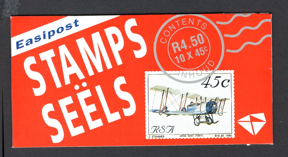 M25840 Sudáfrica 1993 SGSB24b Folleto de aviación información trasera en caja roja Foto 1 de 1