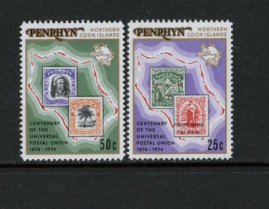 Penrhyn 1974 UPU EMBLEMA MAPA DE PENRHYN Sc 64-65 SG 70-71 MNH  Foto 1 de 1