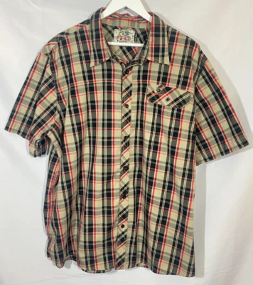 Camisa Mossy Oak Para Hombres 2XLarge Beige Rojo Mezcla a Cuadros Manga Corta Logo Abotonado Foto 1 de 4