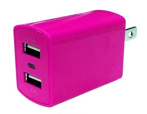 Dual USB 2.1A Travel Wall Charger Adapter - Hot Pink - Picture 1 of 3