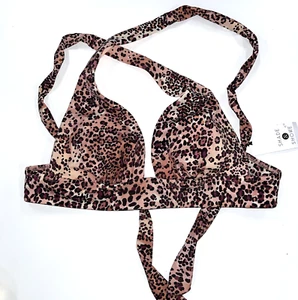 Women's Shade & Shore Size 4-6 Peach Animal Print Bikini Top Crisscross Straps - Picture 1 of 6