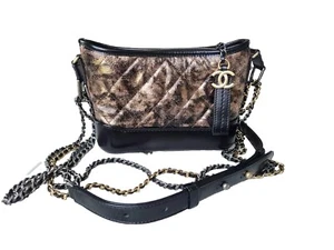 Chanel Small Gabrielle Hobo Bag Metallic Crumpled Copper Quilted Goatskin/Black - Picture 1 of 24