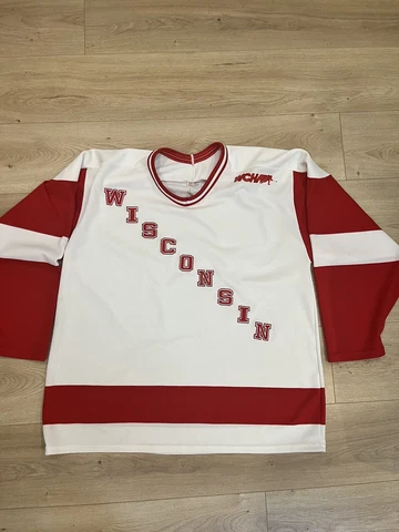 Wisconsin Badgers Hockey Jersey Mens XL L Vintage wcm ccm Made in USA red white Cover