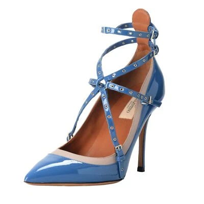 Zapatos de salón Valentino Garavani para mujer de cuero azul con correa al tobillo talla 7 9 9,5 Foto 1 de 4