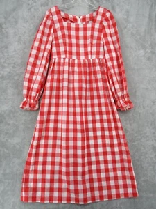 Vintage Dress Womens Small Cottage Prairie Hand Made Modest Cottage Check Red - Picture 1 of 10