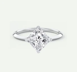 G/VS 2.5 Ct Turned Princess Lab Created Grown Diamond Solid 14K White Gold Ring - Picture 1 of 1