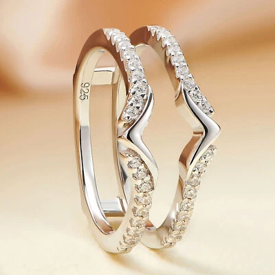 Engagement Ring Band Adjustabble Ring Enhancer Guard Sterling Silver 5A Cz Sz 8 - Image 1 of 4