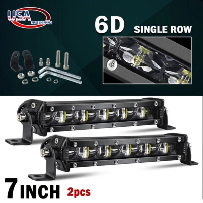 2PCS 7"inch LED Work Light Bar Single Row Spot Flood Offroad Driving ATV 4WD SUV - Image 1 of 4
