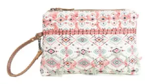 Bolso sin asas Myra Bags #11280 de lona/cuero/arpillera 10"x7" para maquillaje cosmético ~ - Imagen 1 de 3