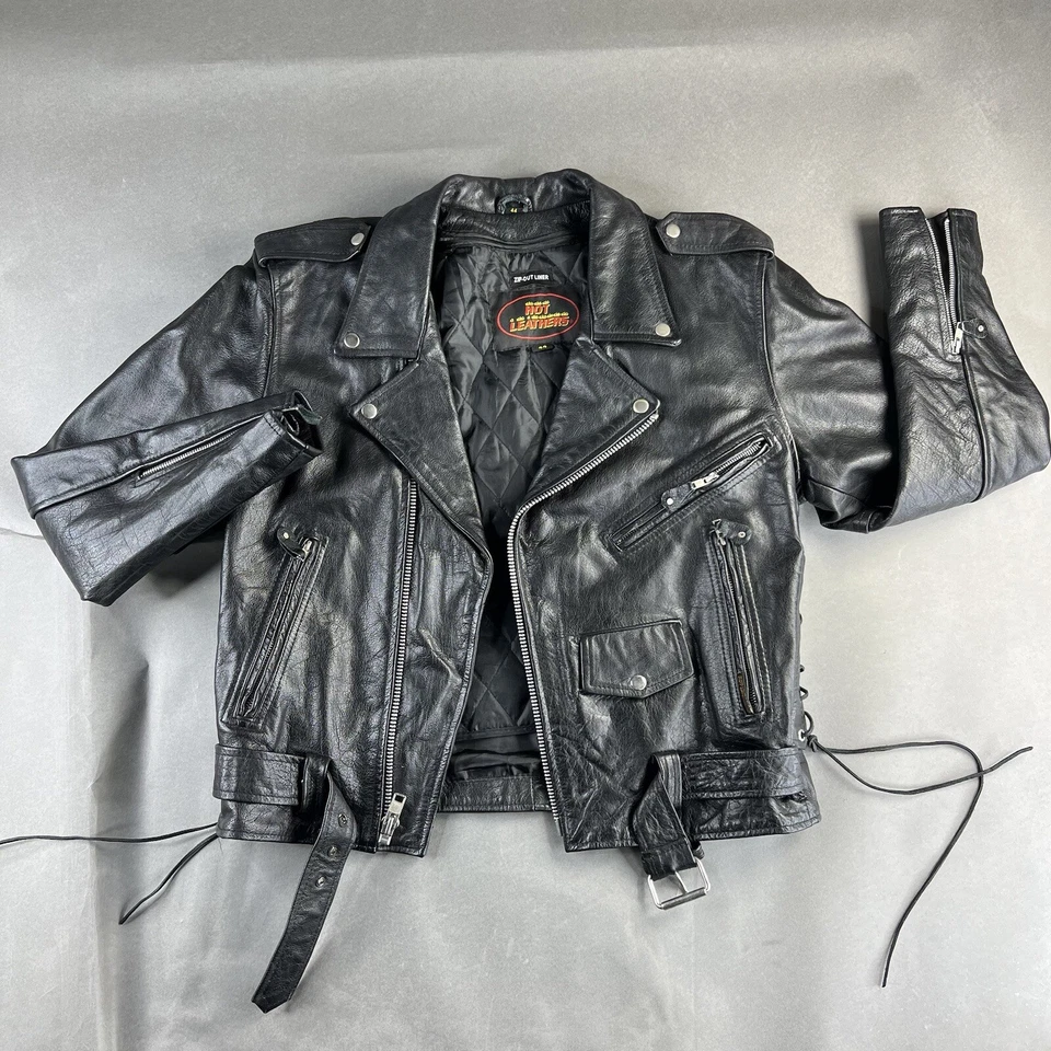 Hot Leathers Jacket 44 Black Women Zip-Out Liner Quilted Belt Corset Snap Used - Image 1 of 4