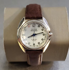 Vintage Guess WATERPRO Watch 1995 Silver Tone Water Resistant 50M Brown Leather