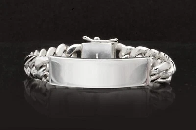 8.5" 80g Heavy Biker Miami Cuban Curb Chain Link Sterling Silver 925 ID Bracelet - Image 1 of 4