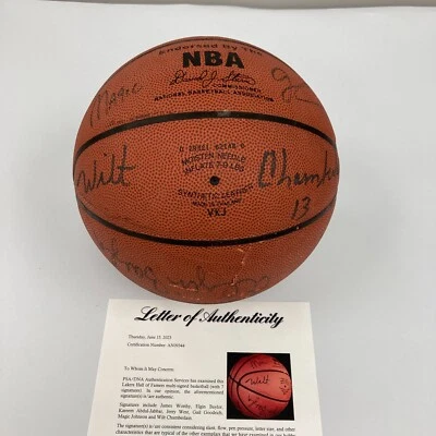Wilt Chamberlain Abdul-Jabbar Magic Johnson Lakers Greats Signed Basketball PSA - Image 1 of 4