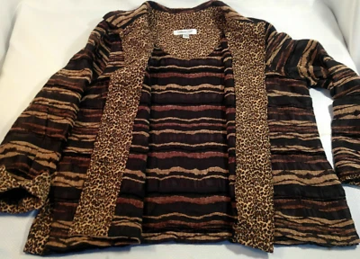 Jaqueta Blazer Coldwater Creek Tamanho S Veludo Preto Marrom Botão Frontal Mistura de Rayon - Imagem 1 de 4