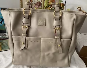 Dooney Bourke Taupe Oyster Florentine Leather Large Front Pocket Tote Bag - Picture 1 of 18