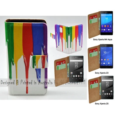 For Sony Xperia Series Rainbow Paint Theme Print Wallet Mobile Phone Case Cover - Image 1 of 3