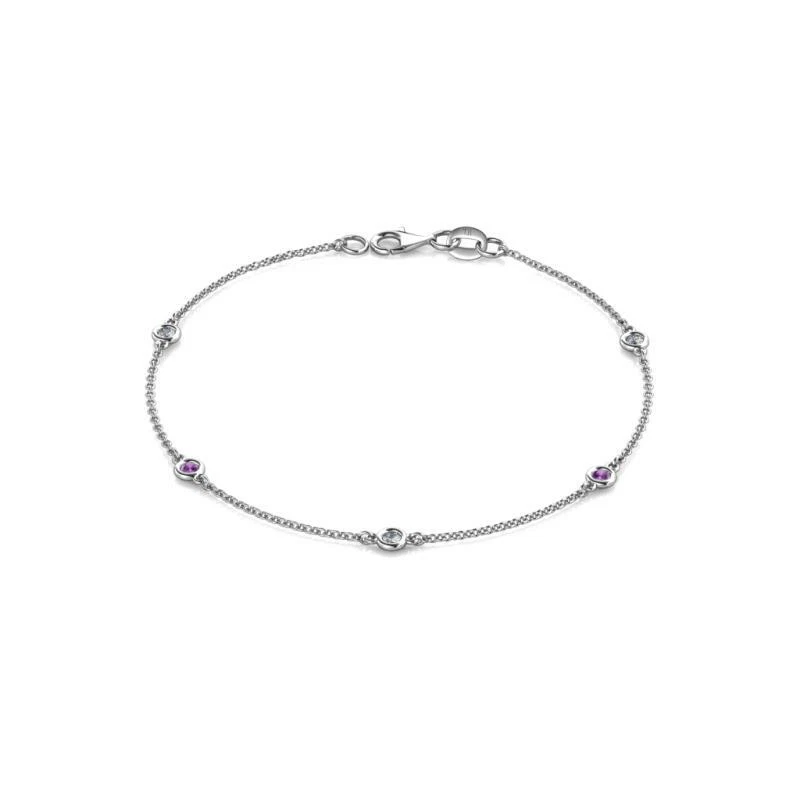 5 Stone Petite Amethyst Diamond 1/4 ctw Station Bracelet 14K Gold JP:25723 - Image 1 of 1