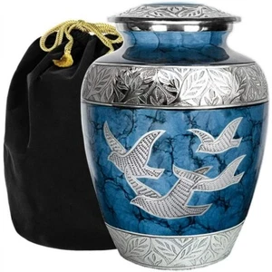 Heavenly Peace Dark Blue Wings of Love Large Cremation Urn for Human Ashes & bag - Picture 1 of 6