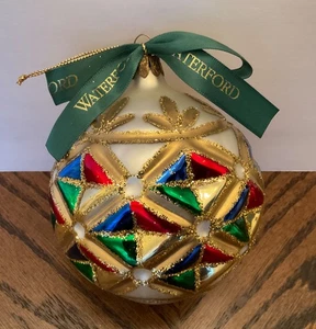Waterford Holiday Heirloom bola corte cruzado adorno de vidrio facetado dorado rojo azul - Imagen 1 de 6
