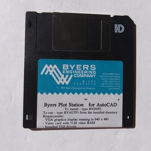 Byers Plot Station for AutoCAD 1991 Floppy Disk VGA VGI Drivers Vintage Software - Picture 1 of 4