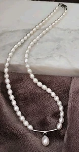 Collana con ciondolo di perle d'acqua dolce bianche chiusura in argento - Foto 1 di 7
